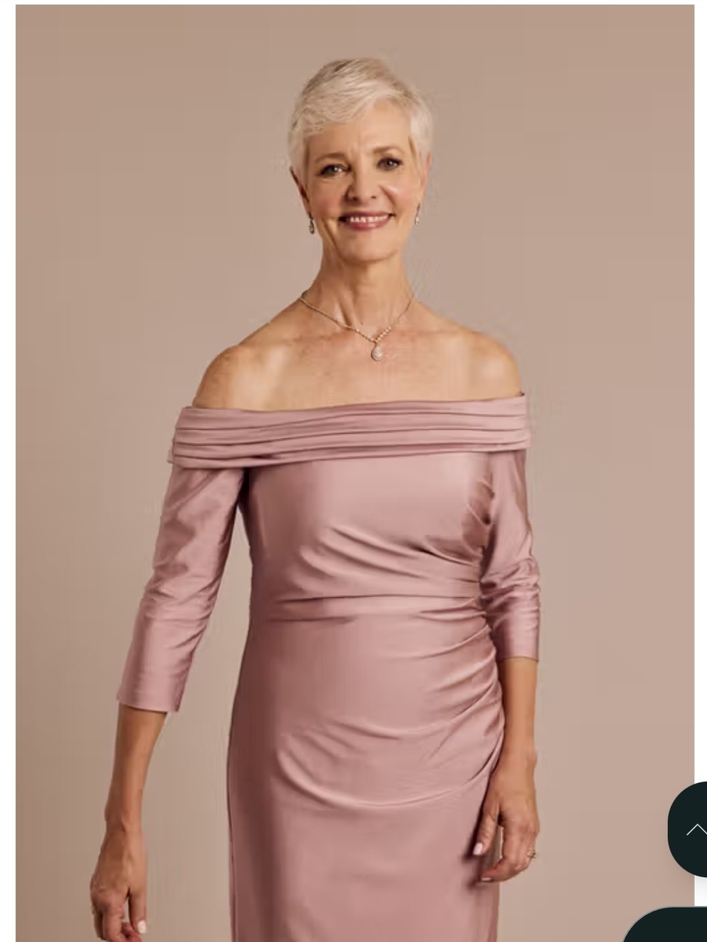 Oleg Cassini Off-the-Shoulder Dusty Rose Gown - Picture 5 of 6
